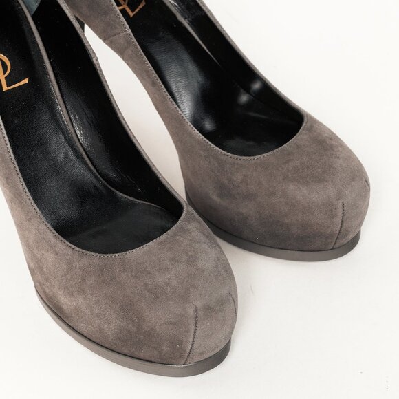 Saint Laurent Tribute Earth Grey Suede Platform Pumps - Picture 6 of 11